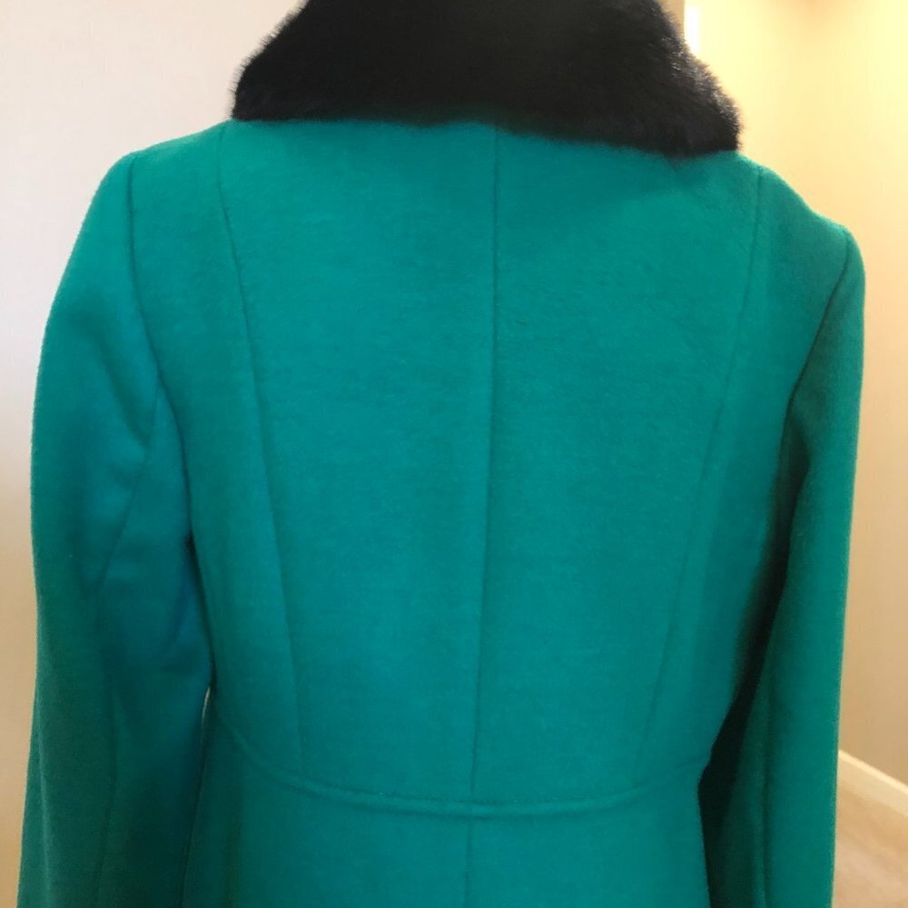 Talbots Petites Lined Cozy Wool Coat w Detachable Faux Fur Collar Green Sz 8P - Picture 10 of 11